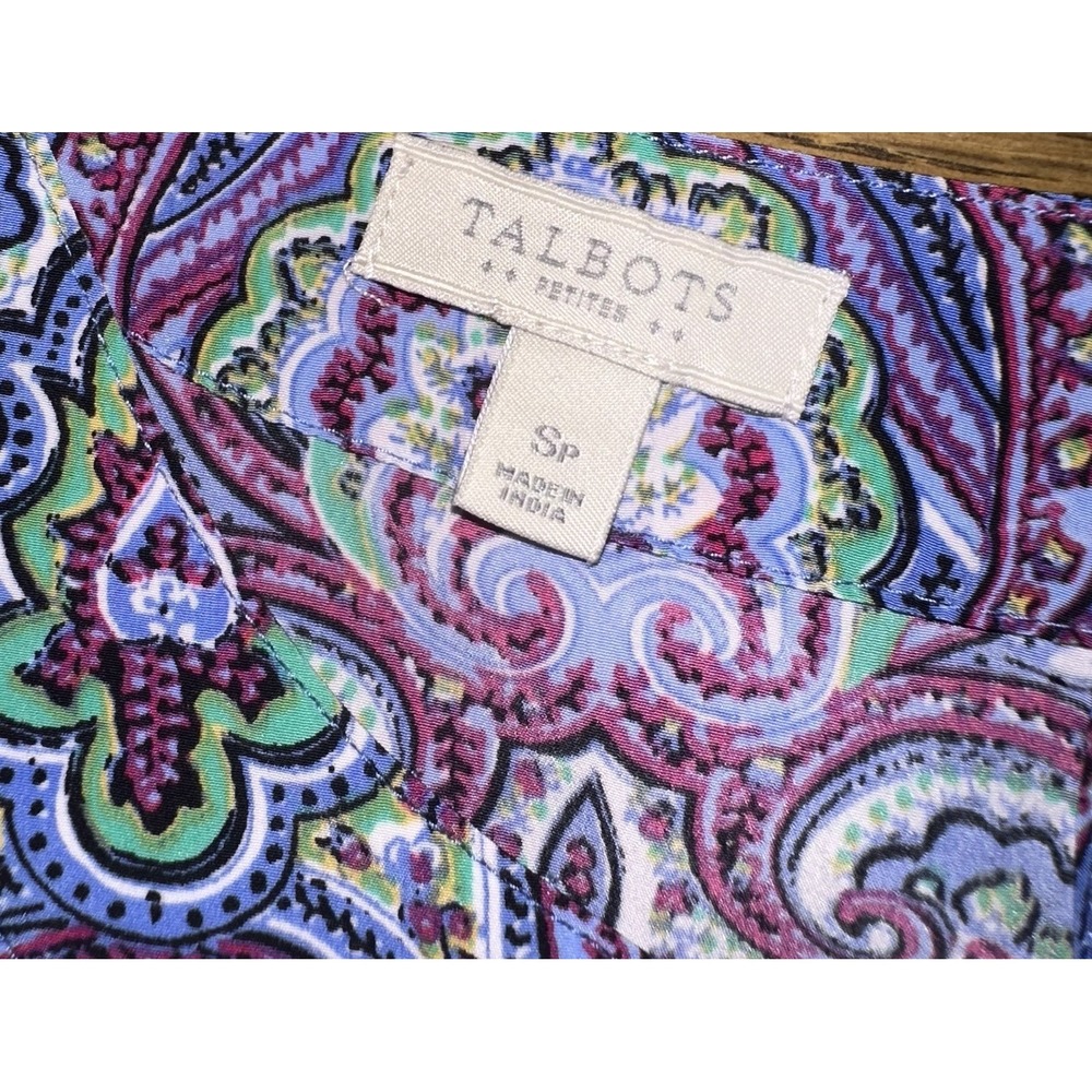 Talbots Petites Purple Paisley Sleeveless Blouse Popover Tank Top Women's Small - Picture 2 of 7